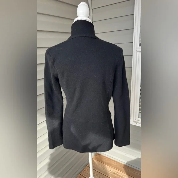 Lauren Ralph Lauren 100% Wool Knit Sweater Blazer Black jacket Sz M - Picture 4 of 9